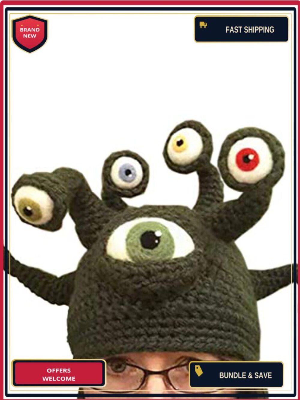 Handmade Crochet Octopus Viking Mustache Funny Christmas Novelty Hat Adult